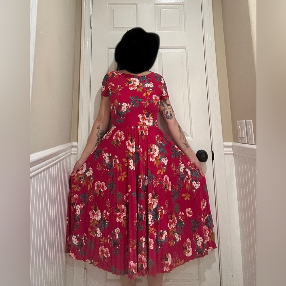 LOFT Red Floral Midi Dress